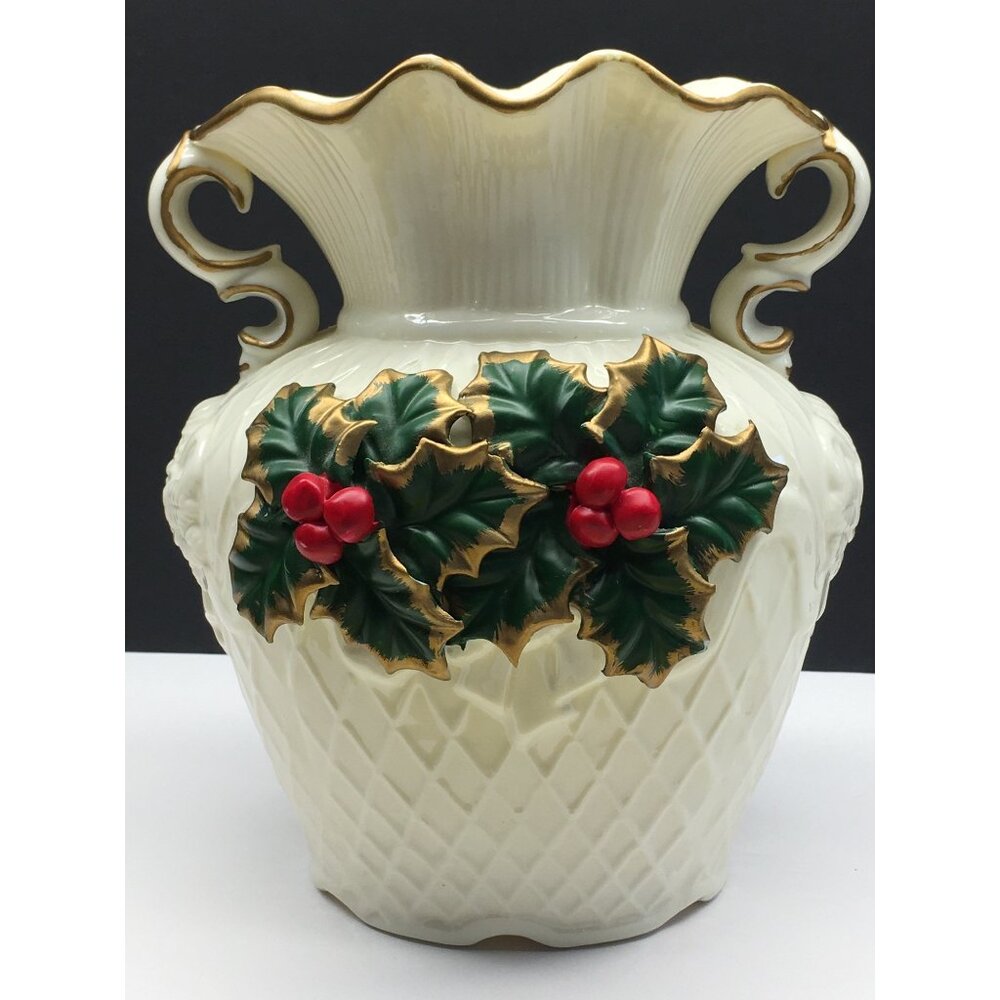 World Bazaars Inc Diamond Collection Vase Double Handles White Gold Rim 9'' Tall